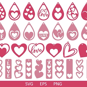 Valentine Earrings SVG, Hearts SVG, Earrings Heart, Faux Leather Earrings SVG, Glowforge Svg, Cricut Leather Earrings, Earring Cut file