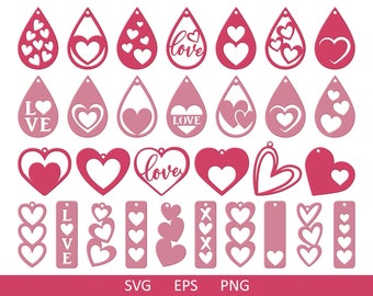 Valentine Earrings SVG, Hearts SVG, Earrings Heart, Faux Leather Earrings SVG, Glowforge Svg, Cricut Leather Earrings, Earring Cut file