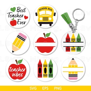 Lehrer Monogramm Schlüsselanhänger Svg, Schulschlüsselbund Svg, Kreis Monogramm Svg, Runder Schlüsselring Muster, Cricut Schlüsselbund, Sommer Svg, Zurück zur Schule