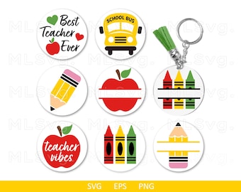 Teacher Monogram Keychain Svg, School Keychain Svg, Circle Monogram Svg, Round Key Ring Pattern, Cricut Keychain, Summer Svg, Back to School