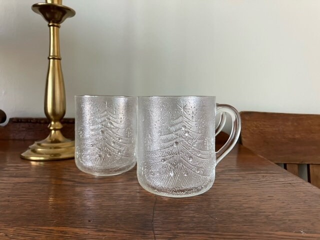 Vintage KIG Clear Glass Coffee Mugs, Ridge Texture Embossed