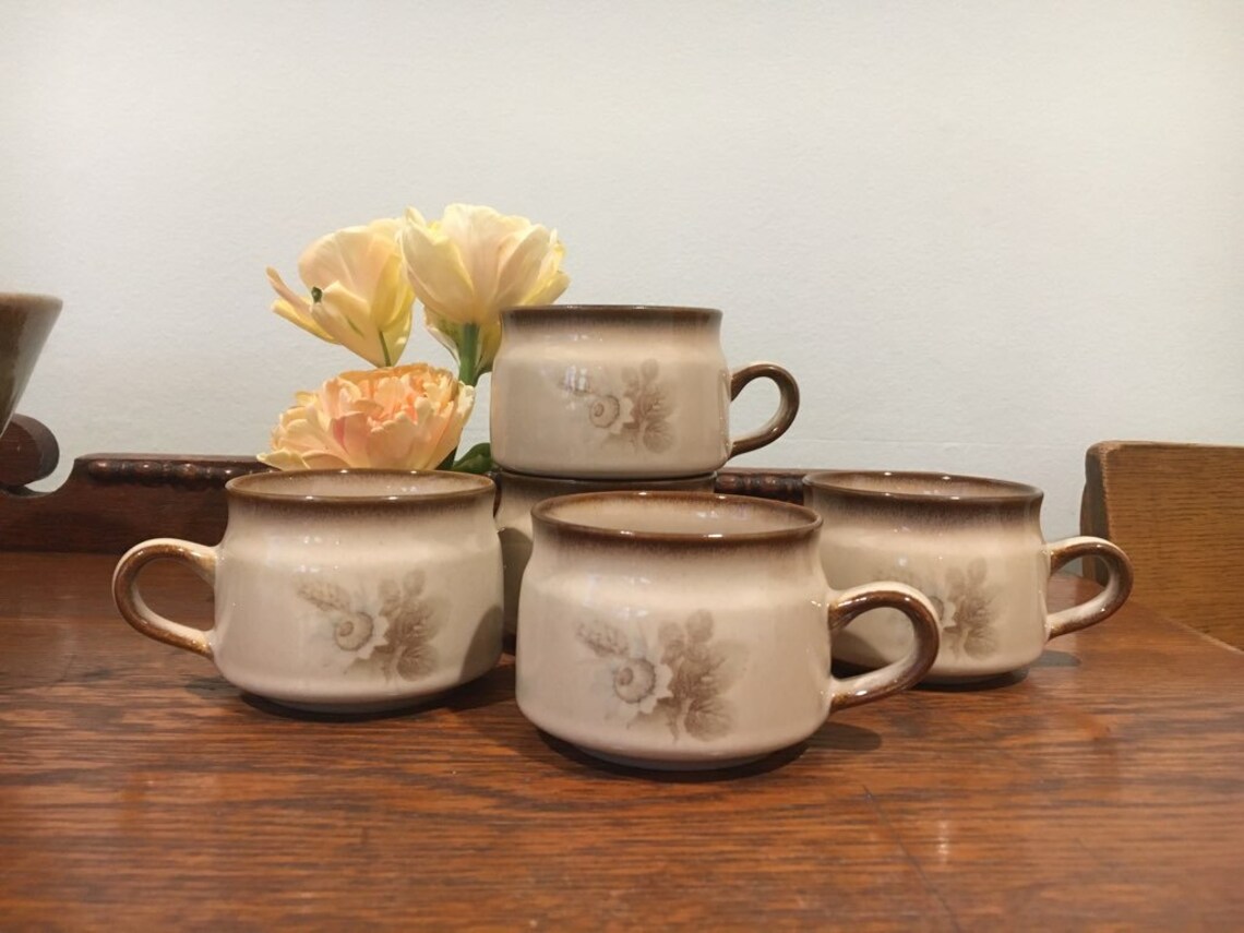 Set of Five Vintage Denby England Mugs With Saucers Etsy UK
