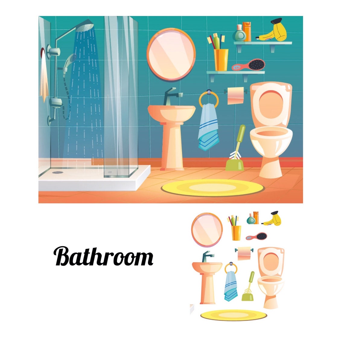 Printable dollhouse Bathroom with 11 movable interior | Etsy