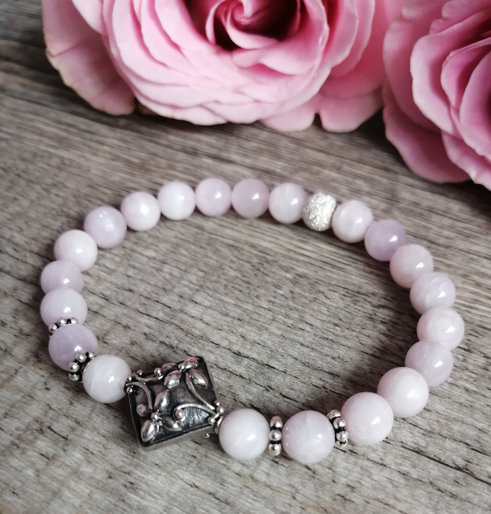 Kunzit Edelstein Armband 6mm mit 925 Silber Bali Bead | Etsy