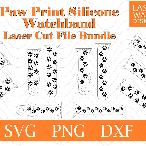 Paw print silicone watchband laser cut SVG file bundle, dog paw print, cat paw print, pet, animal lover, watch band design, laser engraved