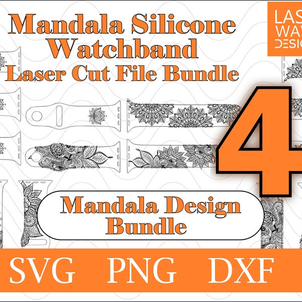 Mandala Laser SVG File for Silicone Watch Band, Engraved, Digital Cut File, Custom engraved watch band, Laser Engraved, Laser Ready File.