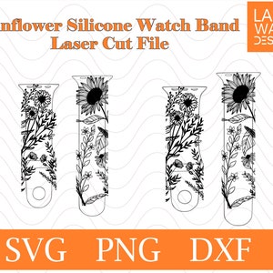 Sonnenblume Laser SVG-Datei für Silikon-Uhrenarmband, graviert, Digitalschnittdatei, Benutzerdefinierte graviertes Armband, Laser graviert, Laser-bereit-Datei.