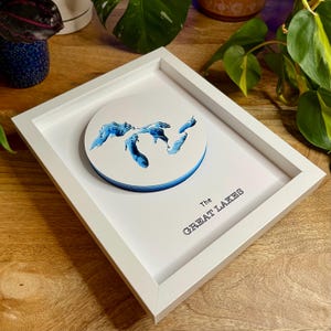 Große Seen | 3D Schichtpapier Bathymetrie | GERAHMT | Personalisierte Seekarte