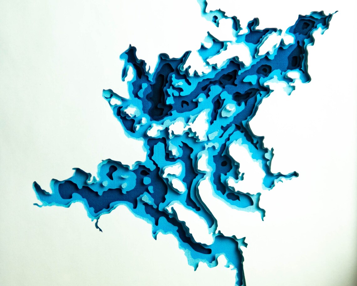 Squam Lake New Hampshire 3D Layered Paper Depth Map Etsy