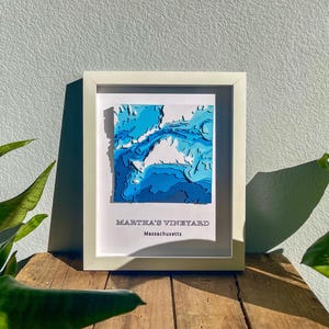 Custom Martha's Vineyard, Massachusetts Karte | 3D Schichtpapier Bathymetrie | GERAHMT | Individuelle Landkarte