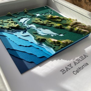 Mapa personalizado del área de la Bahía de California / Topografía + batimetría / Mapa de contorno 3D / ENMARCADO