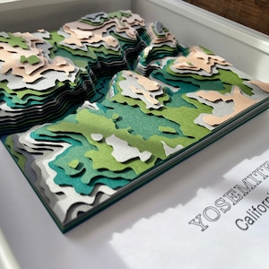 Personalisierte Yosemite National Park Karte | 3D-Schichtpapier, Topographie-Karte | GERAHMT