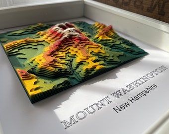 額入りマウント・ワシントン・ニューハンプシャー地図 - 3Dレイヤー紙地形アート