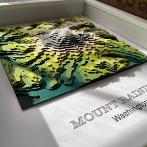 Mt. Rainier, Washington Karte | 3D-Schichtpapier, Topographie-Karte | GERAHMT