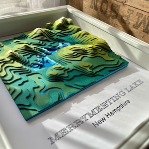 Aangepaste kaart Merrymeeting Lake, New Durham, NH | Topografie + dieptemeting | 3D-contourkaart | Kaart van New Hampshire Lake