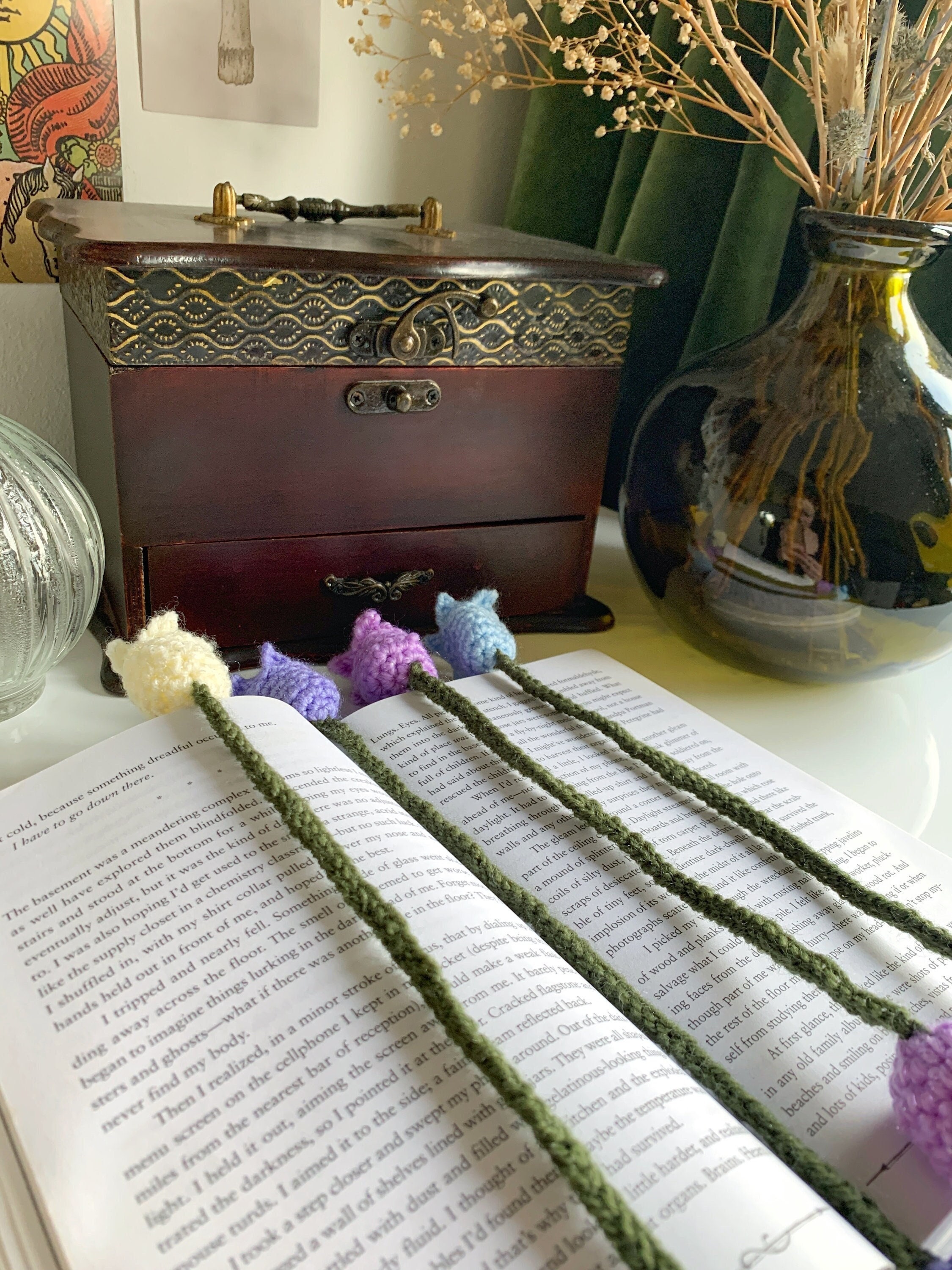 Crochet Bluebell Bookmark, Knitted Flower Bookmark, Cottagecore Book