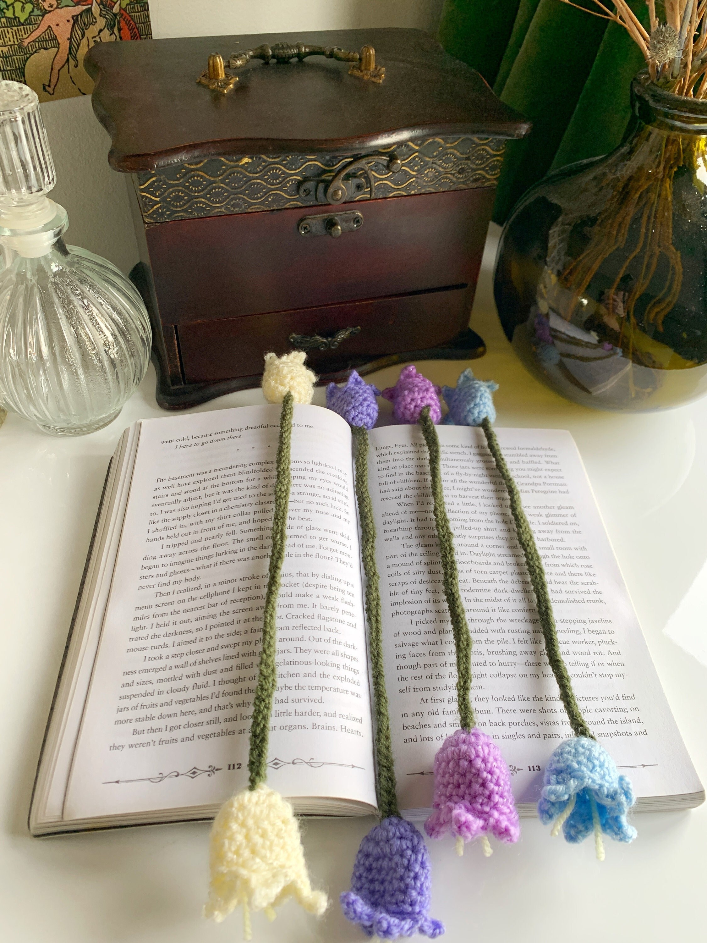 Crochet Bluebell Bookmark, Knitted Flower Bookmark, Cottagecore Book
