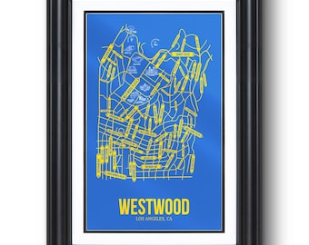 Mapa de calles de Westwood, Los Ángeles, California – Arte mural de University Town, lámina con o sin marco, ideal como regalo para la habitación de la residencia estudiantil o para la graduación