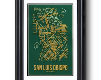 San Luis Obispo, California Street Map – University Town Wall Art, Framed or Unframed Print, Dorm Room or Graduation Gift