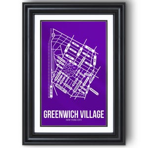 Greenwich Village, New York City Street Map – College Town Wall Art, Framed or Unframed Print, Dorm Room or Graduation Gift