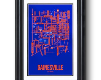 Gatukarta över Gainesville, Florida – Väggkonst för universitetsstad, inramat eller oramat tryck, studentrum eller examenspresent