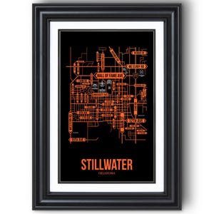 Gatukarta över Stillwater, Oklahoma – Väggkonst för universitetsstaden, inramat eller oramat tryck, studentrum eller examenspresent
