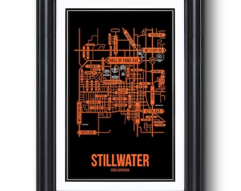 Stillwater, Oklahoma Street Map - Universitätsstadt Wandkunst, gerahmter oder ungerahmter Druck, Studentenwohnheim oder Abschlussgeschenk