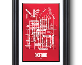 Oxford, Ohio Street Map – University Town Wall Art, Framed or Unframed Print, Dorm Room or Graduation Gift