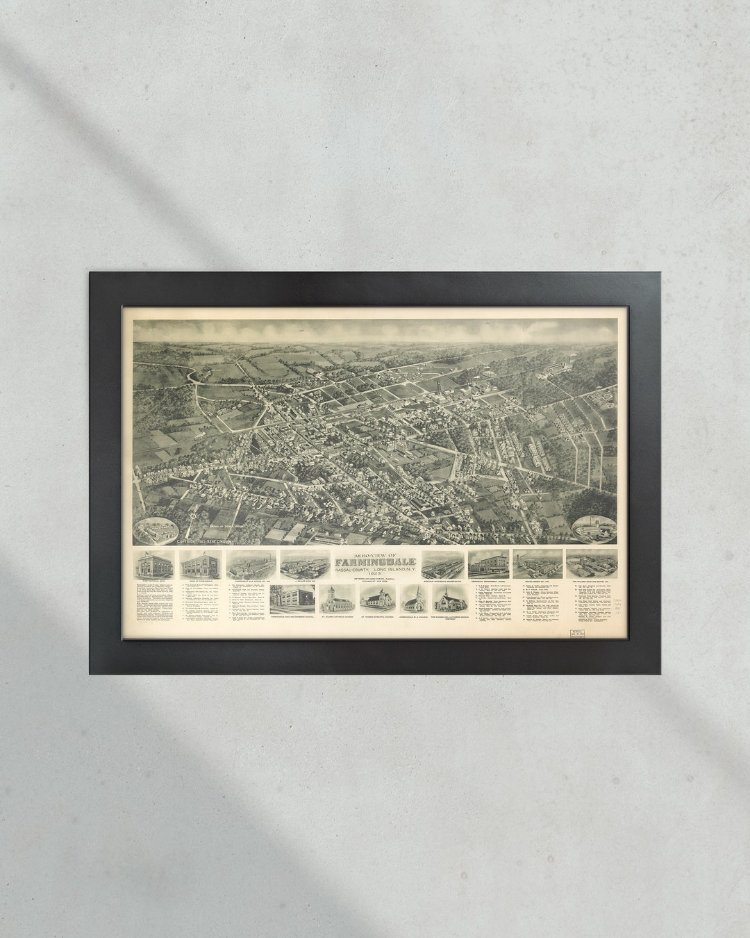 Vintage Map Aero View of Farmingdale Nassau County Long Island Ny 1925