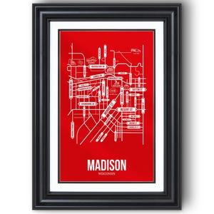 Madison, Wisconsin Straßen Karte - College Town Wandkunst, gerahmter oder ungerahmter Druck, Studentenwohnheim oder Abschlussgeschenk