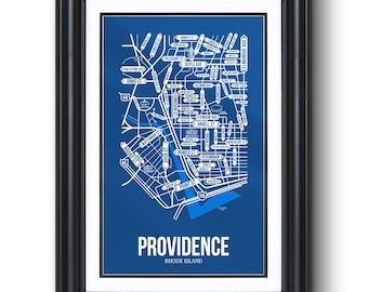 Providence, Rhode Island Street Map – University Town Wall Art, Framed or Unframed Print, Dorm Room or Graduation Gift