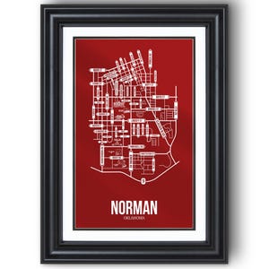 Norman, Oklahoma Street Map – College Town Wall Art, Framed or Unframed Print, Dorm Room or Graduation Gift