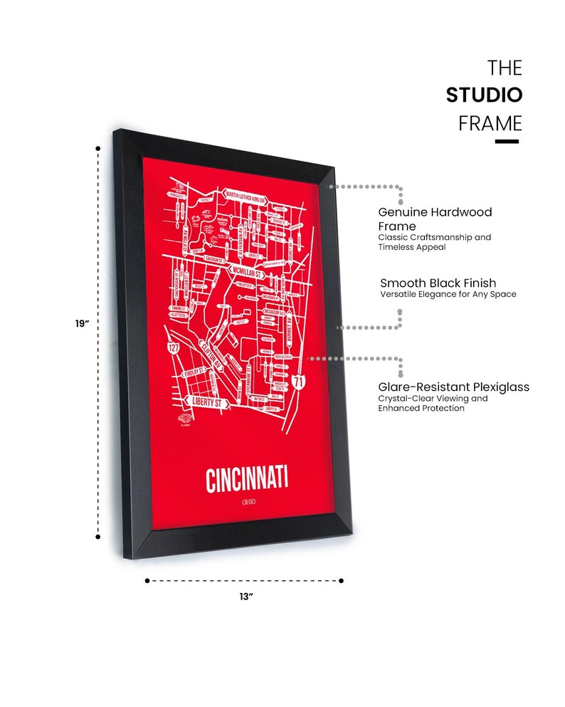 Cincinnati, Ohio Street Map – University Town Wall Art, Framed or ...