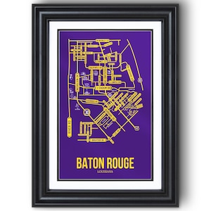 Baton Rouge, Louisiana Street Map – College Town Wall Art, Framed or Unframed Print, Dorm Room or Graduation Gift