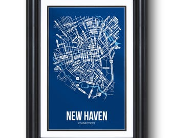 New Haven, Connecticut Street Map – University Town Wall Art, Framed or Unframed Print, Dorm Room or Graduation Gift