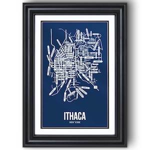 Ithaca, New York Street Map – College Town Wall Art, Framed or Unframed Print, Dorm Room or Graduation Gift
