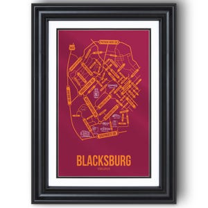 Blacksburg, Virginia Street Map – College Town Wall Art, Framed or Unframed Print, Dorm Room or Graduation Gift