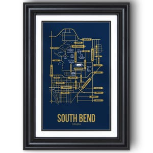 South Bend, Indiana Street Map – College Town Wall Art, Framed or Unframed Print, Dorm Room or Graduation Gift