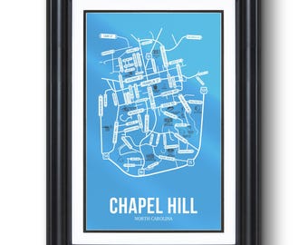 Chapel Hill, North Carolina Street Map – University Town Wall Art, Framed or Unframed Print, Dorm Room or Graduation Gift