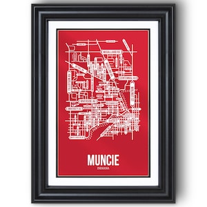 Muncie, Indiana Street Map – College Town Wall Art, Framed or Unframed Print, Dorm Room or Graduation Gift