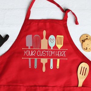 Custom Kitchen Utensils Apron, Personalized Chef Gift, 3 Pocket and 2 Pocket