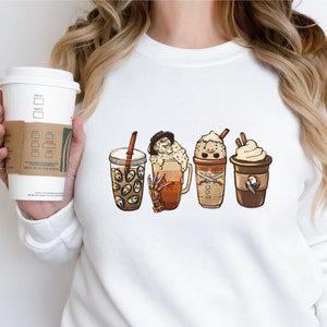 Iced Coffee Sweatshirt, Horror Coffee Latte Sweatshirt, Halloween Pumpkin Latte Drink Cup Tee, Nightmare Sweater, Pumpkin Spice Sweatshirt