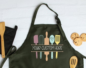 Custom Kitchen Utensils Split Frame Monogram Apron, Gift Apron Mom Grandma, Kitchen Utensils Apron 3 pockets, Personalized Tools Apron Gift