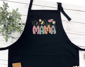 Delantal Floral Mama: Delantal de cocina ajustable de algodón y poliéster