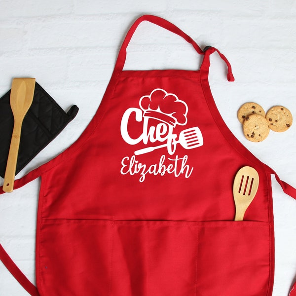 Custom Chef Apron, Custom Name Cooking Apron with Pockets, Top Chef Kitchen Apron, Personalized Chef Apron, Apron For Men, Custom Name Apron