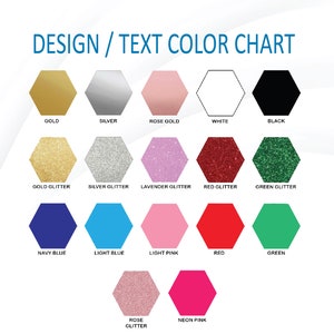 K&ouml;nnte beinhalten: Farbkarte mit verschiedenen Design- und Textfarbenoptionen f&uuml;r ein Produkt. Die Farben umfassen Gold, Silber, Ros&eacute;gold, Wei&szlig;, Schwarz, Goldglitter, Silberglitter, Lavendelglitter, Rotglitter, Gr&uuml;nglitter, Marineblau, Hellblau, Hellrosa, Rot, Gr&uuml;n, Ros&eacute;glitter und Neonrosa.