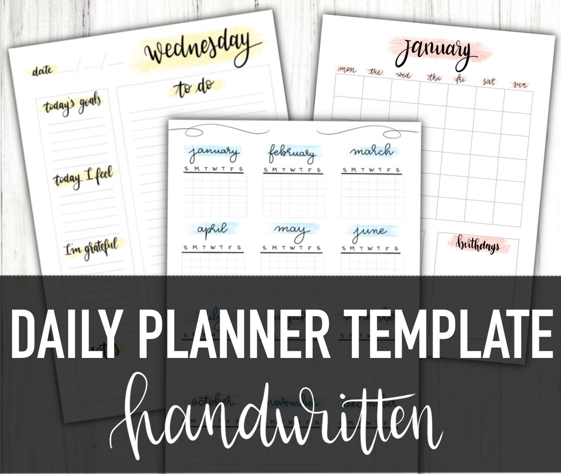DAILY PLANNER Printables Handwritten Calligraphy Pastel | Etsy