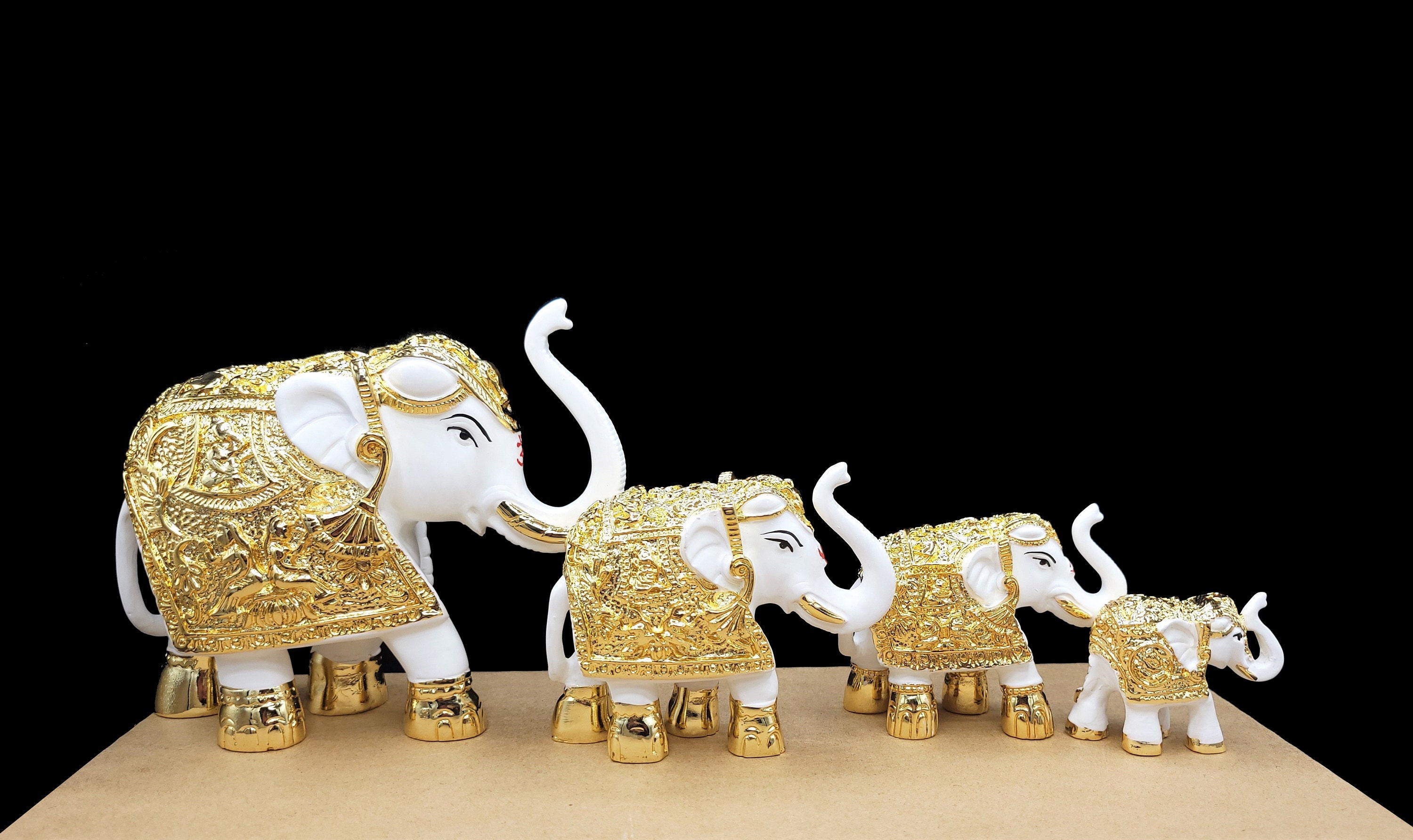 Elephant Statue Gold Plated Resin statue Set of 4 White Etsy