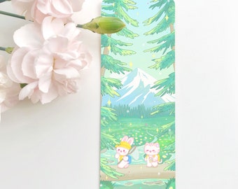 Cute Cat Bunny Spring Hiking Bookmark | Cute Spring Bookmark | Kawaii Cat Bookmark |Cute Stationery for Book Lovers,