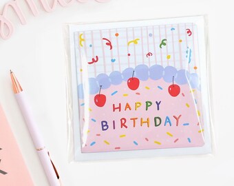 Birthday Cake Card, Happy Birthday, Cute Birthday Card for Friend, Kawaii Birthday Card for friend, Cards for her, Cute cake card